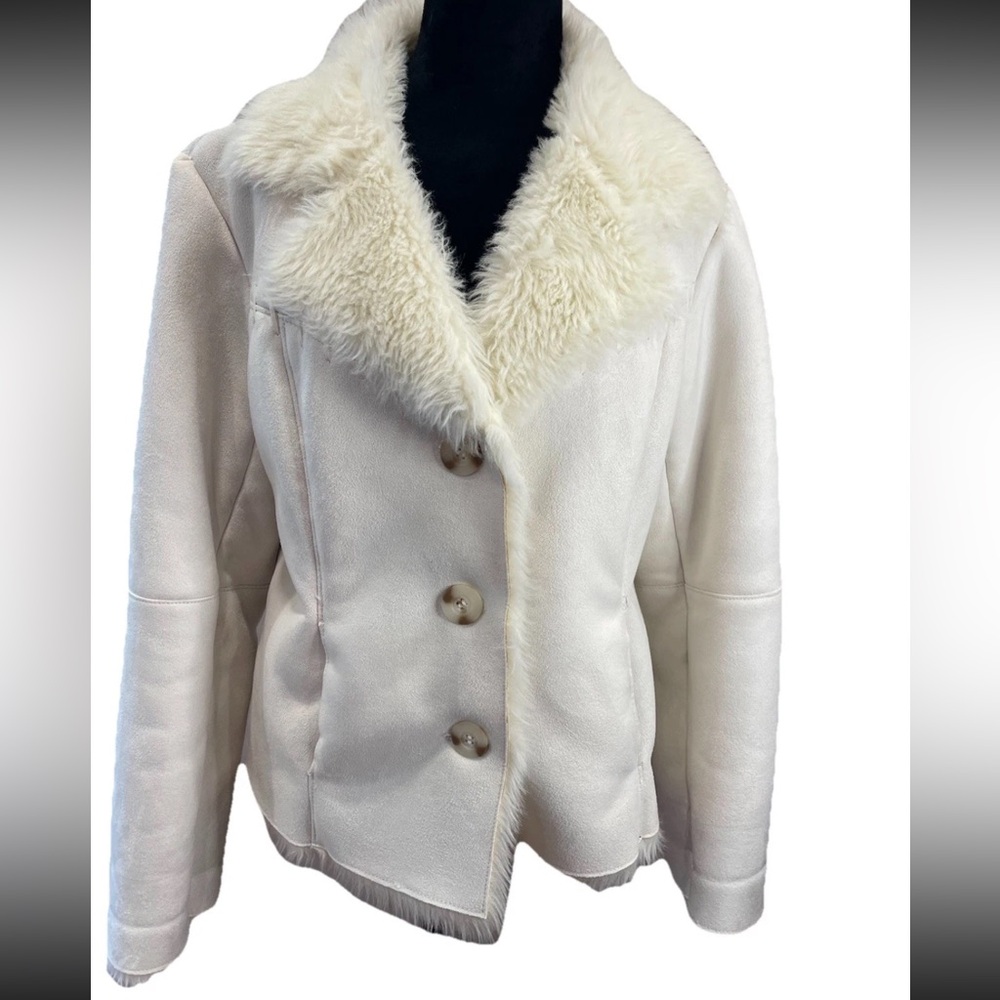 Coldwater creek ivory faux shearling jacket size petite medium Penny Lane Y2K